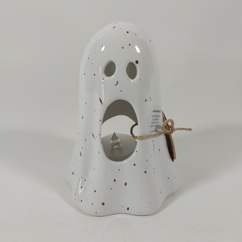 Mud Pie Ghost Tealight Candle Holder Stars Ceramic 5"